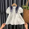 Baby Marine Rock Mädchen Sommer koreanischen Stil Kurzarm Kleid Prinzessin Western P4735 210622