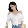Мода женская шифоновая рубашка Летняя без бретелек с короткими рукавами Верхний темперамент Ruffled 210520
