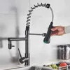 Blackend Spring Kitchen Faucet Pull out Side Sprayer Dual Spout Single Handle Mixer Tap Sink Faucet 360 Rotation Kitchen Faucets 210724