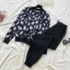 Fashion women's suit 2020 autumn and winter leopard print pullover long-sleeved casual sweater + trousers two-piece suit Y0625