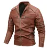 Moto Veste Hommes Col Montant Slim Fit En Cuir Veste Biker Hommes Vintage Style Streetwear En Cuir Manteau Hommes Vêtements 211110