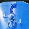 8 pouces champignon Bong Perc Base verre tuyau d'eau bleu narguilé tabac fumer barboteur tuyaux de fumée Bongs bouteilles 14mm bol