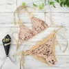 Sexy Bikinis Sequins Golden Color Women Bandage Bikini Set Push-up Padded Bra Swimsuit Suit Swimwear 2570 210629