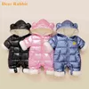 Winter Baby Clothing born Boy Girl Warm Rompers Hooded Jumpsuit Waterproof Snowsuit Plus Velvet Outerwear Coat Clothes 211229