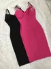 High Quality Black Pink Tassel Sleeve Slip Rayon Bandage Elegant Cocktail Party Dress 210322