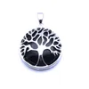 Kvinnor Män Tree of Life Charm Round Quartz Crystal Healing Stones Pendant Amethysts Tiger Eye Lapis Lazuli Opal DIY smycken