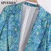 KPYTOMOA Frauen Mode Totem Print Open Blazer Mantel Vintage Langarm Patch Taschen Weibliche Oberbekleidung Chic Veste Femme 210930