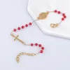 Charm-Armbänder FINE4U B610 Glaskristall-Perlenkettenarmband Mutter Jungfrau Maria Kreuz Kruzifix Rosenkranz Gebet Religiös