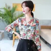 plus size chic silk blouses floral shirts women's blouses Spring Summer long sleeve v-neck Tops Shirts Blusas Mujer 210702