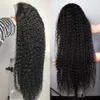 Lång Curly Brazilian Deep Wave Frontal Pärlor för Svart Kvinnor Syntetisk Lace Front Wig 13x4 HD Våt och Vågigt Vattenvåghår