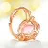 100% 925 Sterning Silver Color Rose Quartz Rings for Women Natural Pink Crystal Wedding Band Diamond Ring Luxury Fine Jewelry Clusta2623