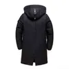 Winter Men's Long White Duck Down Jacket Fashion Hooded Thick Warm Coat Male Big Red Blue Black Brand Clothes 211206