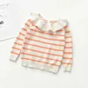 2021 children's sweater autumn new baby girls lotus leaf collar sweater wood ear striped pullover Y1024