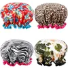 Fashion Shower Cap Waterproof Bath Hat Double Layer Women Supplies Printing Hair Cover Bathroom Accessories Shampoo Fume-proof Caps JY0643