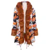 Kvinnor Parka Hooded Fur Parkas förtjockad överrock Varm Vinterrock Tryckt Drawstring Long Jacket Plus Size 210513