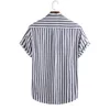 Blå randiga tröjor Män Kortärmad Casual Sommar Aloha Shirt Mens Print Brand Loose Camisas Oversized Chemise Homme 210524