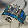 Pierścienie ślubne Projekt Owalny CZ Zestawy pierścieni dla kobiet Niebieskie imitacja opalowa przyjęcie koktajlowe Modna Biżuteria Rozmiar 5103027069