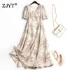 Elegante Runway Designers Floral Gedrukt Borduurwerk Midi Summer Jurk Dames Korte Mouw Robe Casual Holiday Party Vestidos 210601