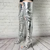 Rontic Personal Customize Women Spring Thigh Boots Patent Stiletto Heels Peep Toe Silver Party Shoes Women Us Size 5-20