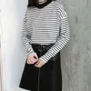 Kobiety Harajuku T Shirt Koreański Styl Crop Top Top Turtleneck Długie Rękaw Paski Topy Kobiet T Shirt Casual Lato Topy G220228