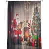 クリスマスツリーサンタクロースの壁シアーリビングルームチュールの窓のボリー糸の短い寝室のカーテン