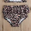 Giyim Setleri 1-5Y Çocuklar Kız Yüksek Bel Leopar Çiçek Yüzme Bikini Kostüm Mayo Ruffles Bandaj Mayo Beachwear