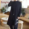 Zongke Chinese Style Crane Embroidery Jacket Men Streetwear Long Windbreaker Coat s s And Coats 210811