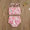 3-24m Sommarblomma Född Babyflickor Kläder Set Söt Toddler Infant Bow Vest Shorts Outfits Kostymer 210515