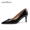 Sophitina Classic Pure Färg Kvinnors Pumpar Äkta Läder Grunt Pekade Toe Skor Stiletto Högklackat Kvinnor Skor AO511 210513