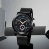 CrRju Zegarki Mężczyźni Business Casual Quartz Wrist Watch Męskie Czarna Duża Twarz Wodoodporna Kalendarz Mesh Zespół Zegarek Reloj Hombre 210517