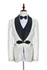 Haute qualité un bouton motif blanc smokings marié châle revers mariage/bal/dîner garçons d'honneur hommes costumes blazer (veste + pantalon + gilet + cravate) W1380