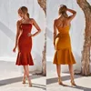 Women Dress Slash Neck Sexy Mermaid Dresses Plus Size Sleeveless Summer Spaghetti Strap Vintage Clothes 210524