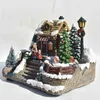 2022 Christmas Snow House Colorful Light Luminescent Christmas Village Revolving Santa Claus Home Decor House Music Ornaments 211104