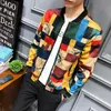 Men's Jackets Plus size M-5XL Vintage Jacket Men Floral Bomber Jacket Men Patchwork Lattice Long Sleeve Zipper Jackets Coat Men's Pilot Jacket 022023H