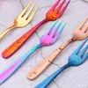 Stainless Steel Cake Fork Solid Color Fruit Dessert Forks Restaurant Western Tableware Creative Household Kitchen Tablewares