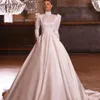 Abiti da sposa retrò A Line maniche lunghe bottoni posteriori Abiti da sposa elegante raso di alta qualità vestido de novia