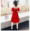 Mädchenkleider Sommerprinzessin Kleid für Mädchen Rotrosa Mode Tube Rüsche Elegante Dot Druck Geburtstagsfeier Little Chiffon Kids Clot