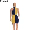 Partihandel och droppe Casual Dress Ärmlös ColorBlock Plus Storlek L-4XL Fashion Summer Sundress Zipper Design Lady 210513