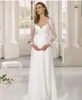 2021 Hamile Elbise Düğün Parti için Şifon V Yaka Gelinlik Uzun Kollu Kat Uzunluk Dantel Aplikler Ile Robe De Mairee