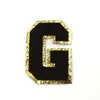 Black Letters with Gold Glitter Chenille Fabric Patches Towel Embroidery Rainbow Gritt Alphabet Iron on Sticker Name Clothing DIY Lovely Bag Badge