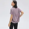 L-56 Solid Color T Shirts Lady Yoga Outfits Round Neck Women Sports Tops Girl Fitness Shirt Soft Relaxed Fit Top Casual wear3