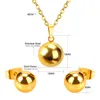 Gold silver Ball Round stainless steel Wedding Jewelry Set Women Party Pendant Necklace Earrings Sets