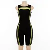 Mesh Patchwork Casual Kobiet Kombinezon Neon Paski Sporty Aktywne Nosić Czarne Playits Bodycon Bez Rękawów Romper