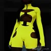 Sexy Women Jumpsuits Designer Spring Long Sleeve Shorts Bodysuit Fluorescent Green Schoolbag Buckle Button Long Sleeve Rompers C06