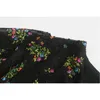 Vintage Kreuz V-Ausschnitt 3D Dot Blumendruck Frauen Chiffon Kleid Elegante Langarm Elastische Taille Knöchellange Kleider Urlaub 210429