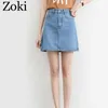 Zoki Donne Sexy Mini Gonna di Jeans Moda Estate Vita Alta Coreano Nero Blu Pacchetto Hip Jeans Harajuku Plus Size Cotone 210621