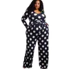 Jumpsuits das Mulheres Macacão Outono Casual Roupas Soltas Dot Slim Cintura Alta Manga Comprida com Bolso Flare Calças Plus Size Jumpsuit