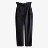 Pantalon plissé noir pour femmes taille haute ceintures lâche large jambe pantalon femme mode vêtements élégant printemps 210521