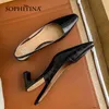 SOPHITINA Punta quadrata Concise Sandali femminili Cinghie elastiche Scarpe Tacco spesso Scarpe da donna in vera pelle con motivo a pietra AO619 210513