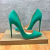 2021 패션 여성 레이디 새로운 녹색 스웨이드 가죽 푸른 발가락 Stiletto 하이힐 펌프 하이힐 신발 결혼식